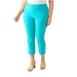 Crown & Ivy NWT Turquoise Cropped Pants Ruffle Hem Casual Womens Size Plus 18W‎